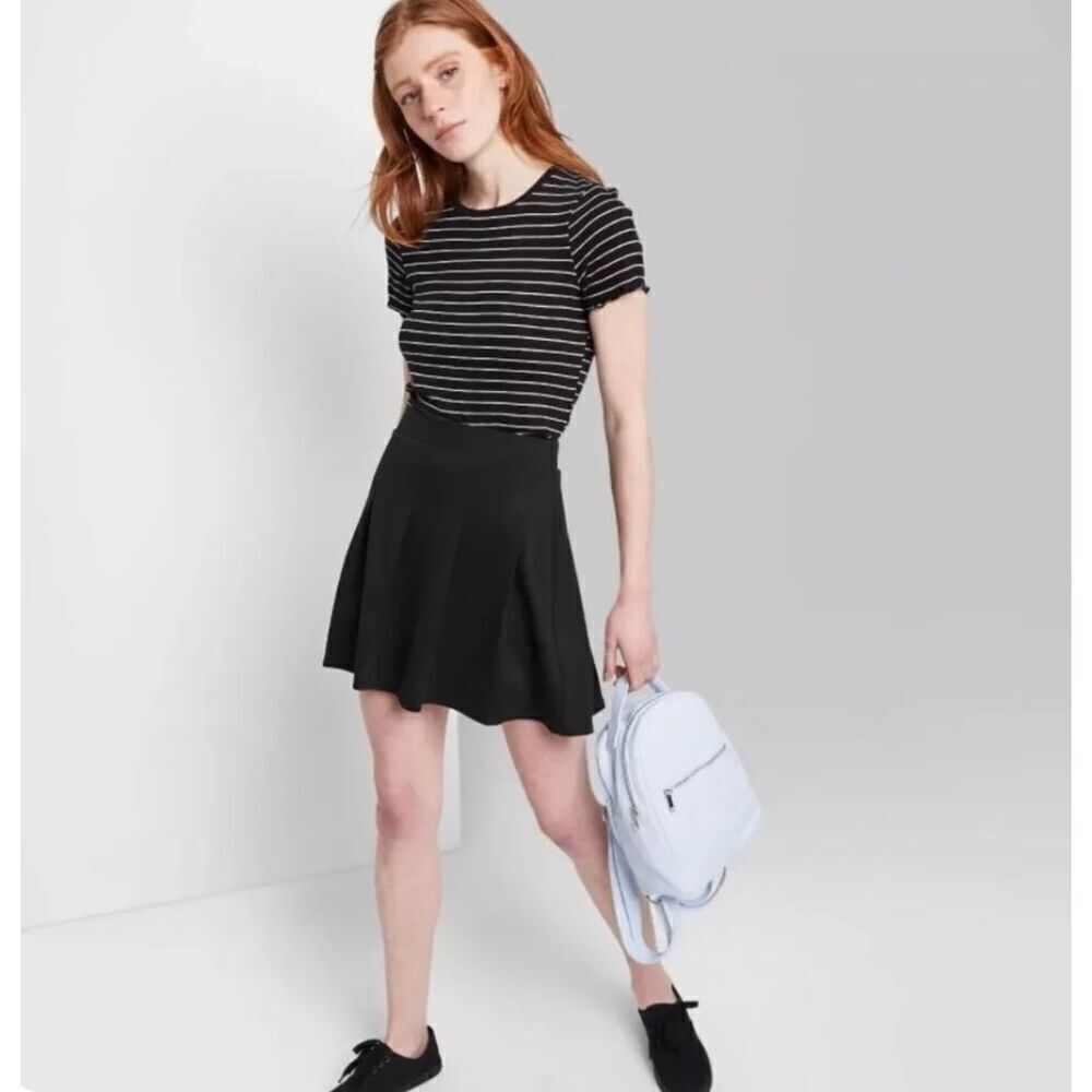NWT Womens Wild Fable Fun Black Pleated Skater Mini Skirt - Sz S
